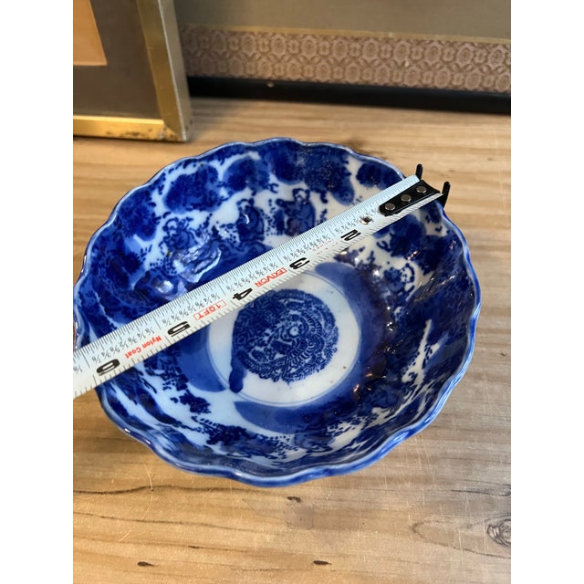 Mid-Century Modern Vintage Ceramic Detailed Blue and White Bowl For Sale - Image 3 of 7