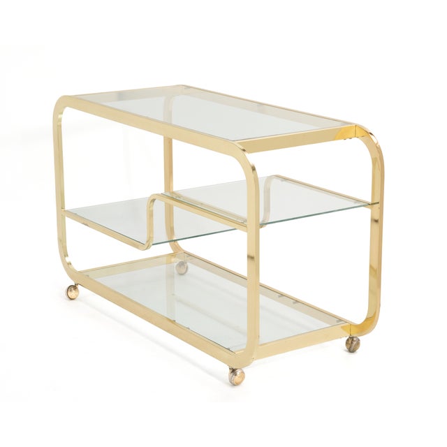 A fabulous 1970s Design Institute America, Inc DIA Bar or Serving Cart attributed to Milo Baughman. All new green glass...