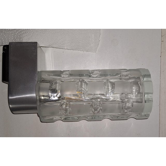 Vintage Wall Lamp with Aluminum Base and Polished Glass Shade, 1970s, in Very Good conditions. Designed 1970 to 1979...