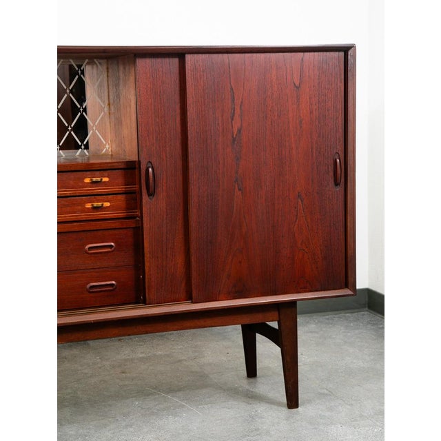 Mid Century Danish Modern Credenza Highboard Sideboard Sliding Teak 4 Doors Bar For Sale - Image 9 of 12