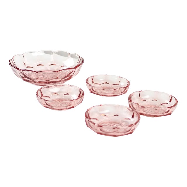 Rose Glass Bowls, Czechoslovakia, 1950s, Set of 5 For Sale