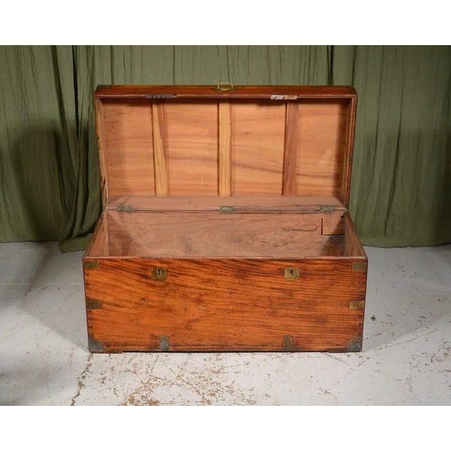 Wood Large Double Lock Camphor Wood Campaign Chest, 1850s For Sale - Image 7 of 12