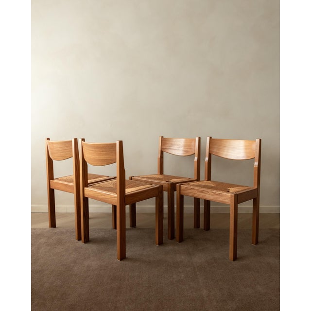 Mid-Century Elm and Rush Dining Chairs by Maison Regain, 1970s, Set of 4 For Sale - Image 17 of 17