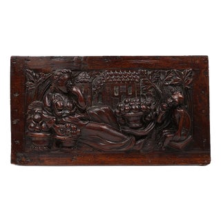 Gothic Hand-Sculpted Panel in Oak, Belgium, 17th Century For Sale