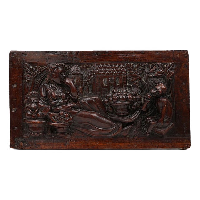 Gothic Hand-Sculpted Panel in Oak, Belgium, 17th Century For Sale