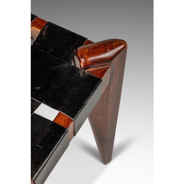 Mid-Century Modern Angular Footstool / Ottoman in Solid Teak & Leather Attributed to Edmond J. Spence, Usa, Circa 1950s For Sale - Image 10 of 12