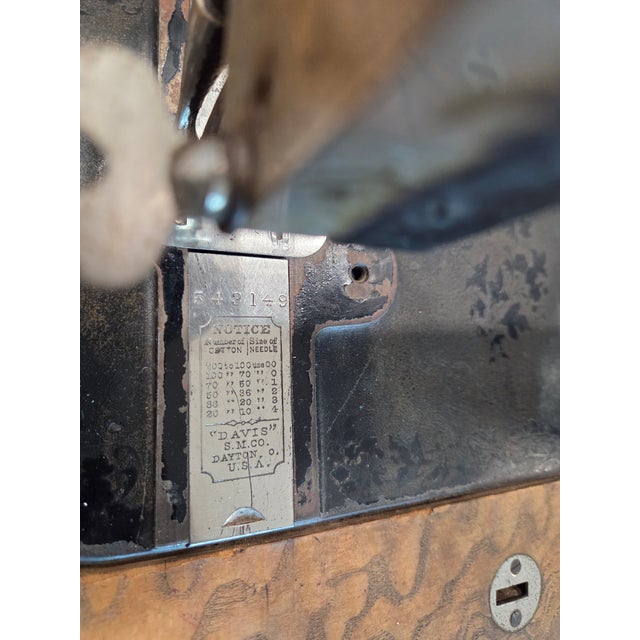 Antique Davis Treadle Sewing Machine in Wooden Cabinet With Ornate Cast Iron Base, Late 19th Century For Sale - Image 10 of 14