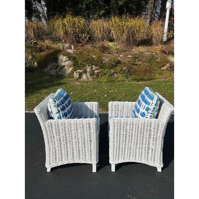 Pair of White Wicker Club Chairs For Sale - Image 10 of 18