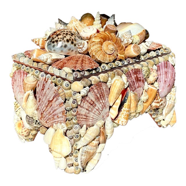 Vintage Coastal Shell Encrusted Box For Sale
