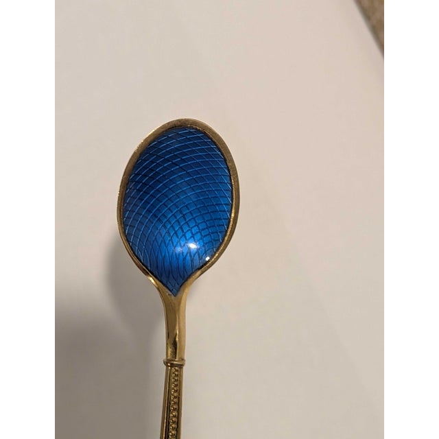 Mid 20th Century A. Michelsen Sterling Silver & Guilloche Enamel Demitasse Spoon Set - 6pcs For Sale - Image 10 of 11
