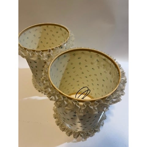 Vintage Floral Ruffled Lace Lamp Shades a Pair For Sale - Image 9 of 10