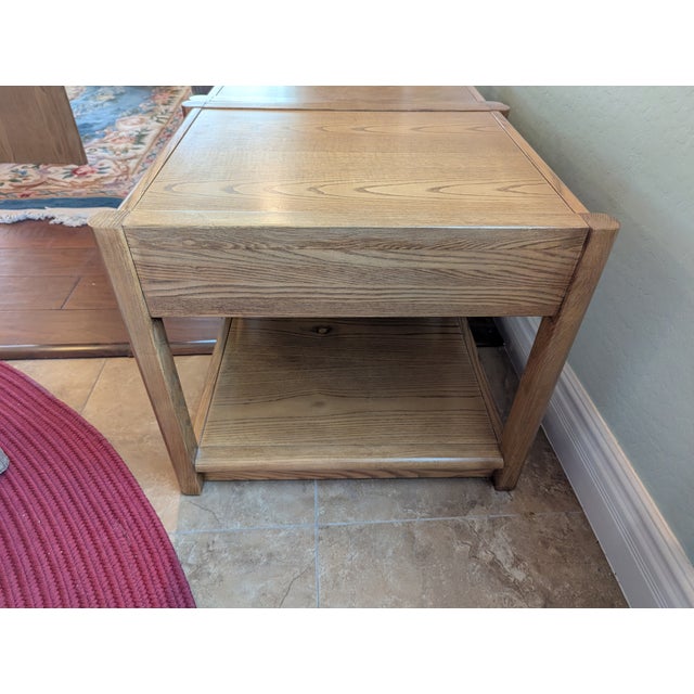 1980s Thomasville 4 Piece Light Oak Living Room Tables: 2 End Tables, Sofa Console Table and Square Glass Coffee Table For Sale - Image 10 of 18