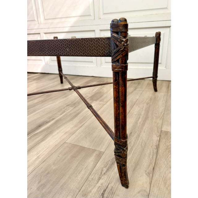Baker Furniture Company Faux Bamboo Metal Leather Coffee Table For Sale - Image 4 of 16