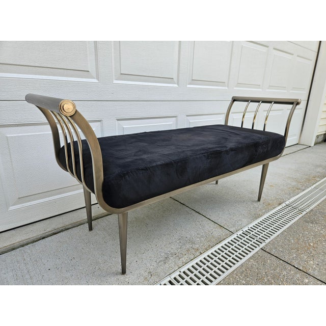 Black Design Institute America Brushed Nickel Rolled Arm Bench For Sale - Image 8 of 12
