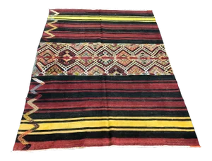 1960s Vintage Turkish Anatolian Handmade Kilim Rug - 4′6″ × 6′3″