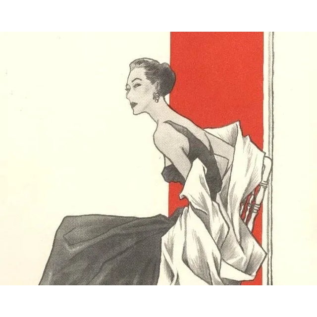 This is a Mid-Century haute couture Balenciaga fashion print that dates to 1954. It originally appeared in a French...