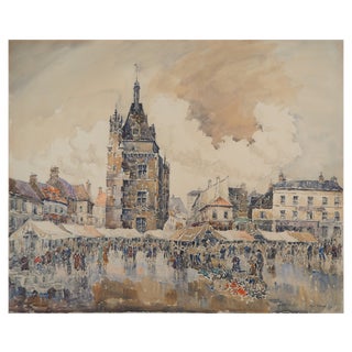 Frank Will, Dreux, The Marketplace, 1930s, Watercolor and Gouache Drawing For Sale