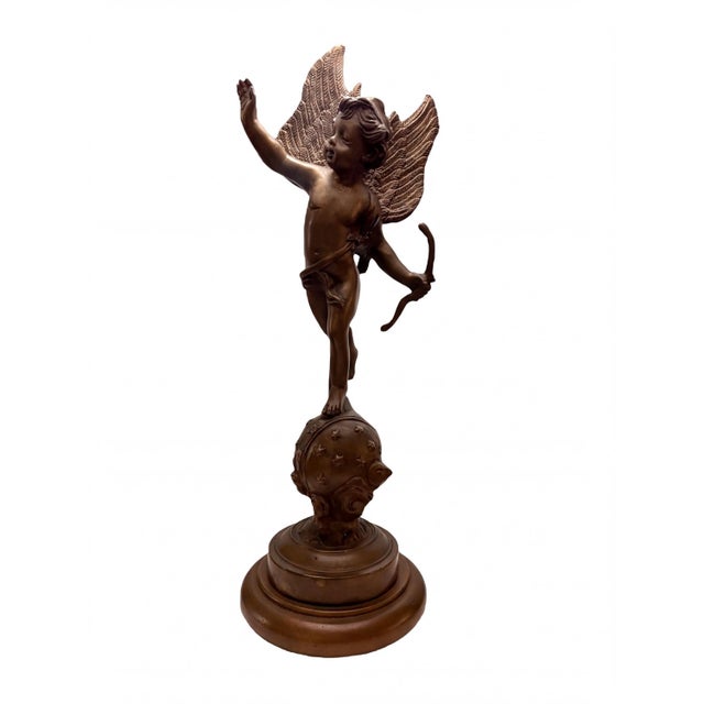 Spanish 1980s Spanish Bronze Cupid Sculpture Table Lamp For Sale - Image 3 of 8