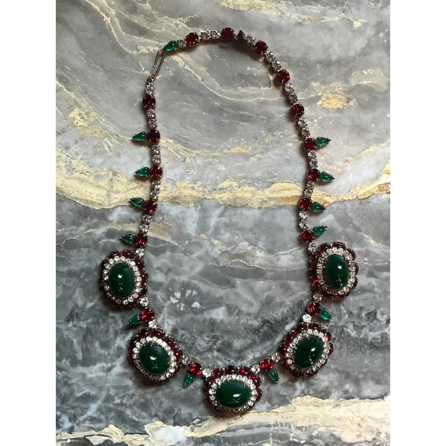 Vintage Red and Green Rhinestone Necklace For Sale - Image 12 of 12