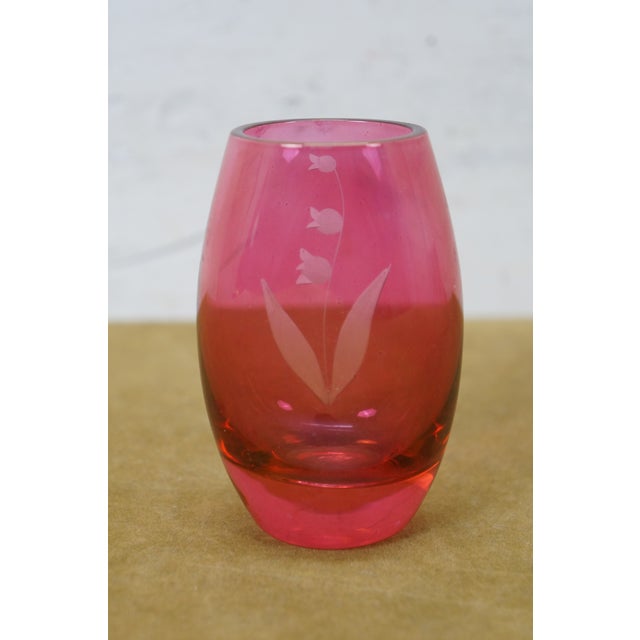 Johanfors Mid 20th Century Johansfors Swedish Bohemian Cranberry Glass Lily of the Valley Bud Vase For Sale - Image 4 of 12