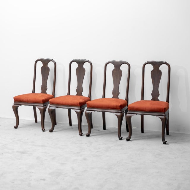 Brown Wood and Fabric Chairs, 1950s, Set of 4 For Sale - Image 12 of 12