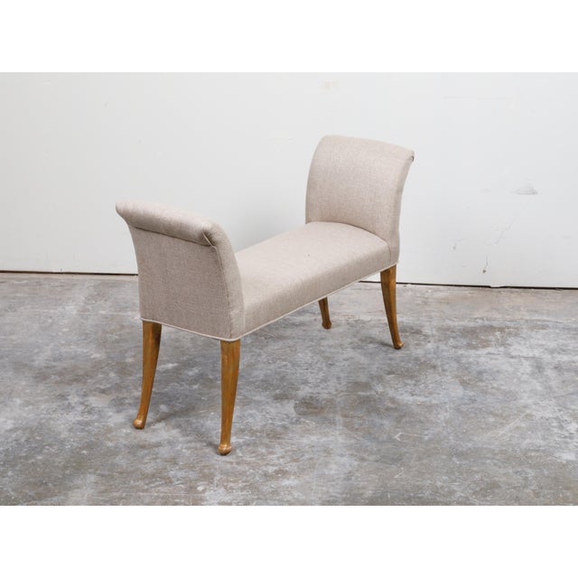 Mid 20th Century French Mid 20th Century Giltwood Bench with Saber Legs and New Upholstery For Sale - Image 5 of 9