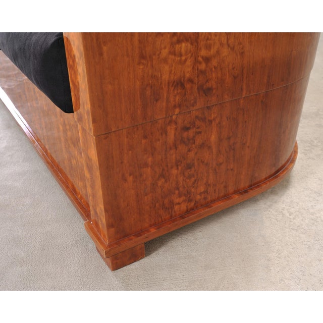 Brown Leon Rosen Art Deco Style Burlwood Waterfall Sofa Settee For Sale - Image 8 of 18