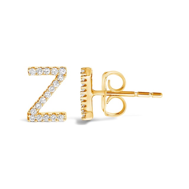 Contemporary 10K Yellow Gold 1/10 Cttw Diamond 'Z' Initial Stud Earring For Sale - Image 3 of 5