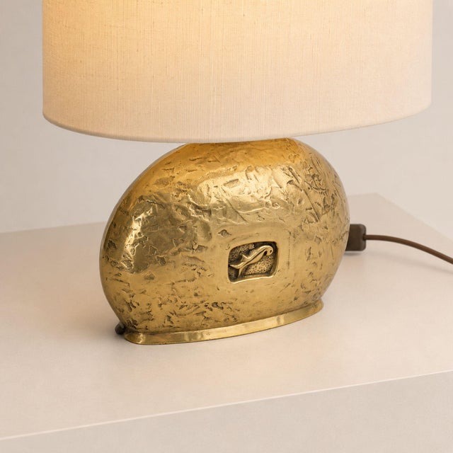 Brass 1970s Italian Cast Brass Table Lamps With Oval Shades - Pair For Sale - Image 8 of 8