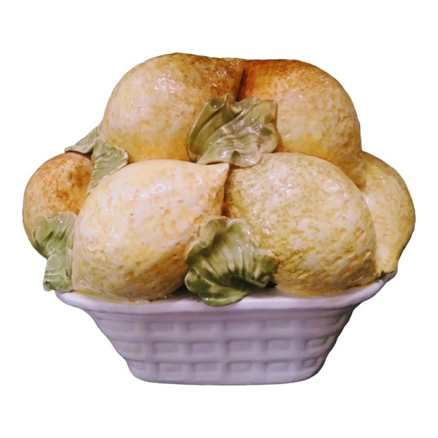 Italian Ceramic Lemons in a Basket Statue For Sale