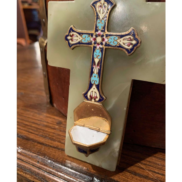 19th Century French Brass & Champleve Cross With Holy Water Font on Green Marble For Sale In Dallas - Image 6 of 7