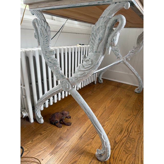 Swan French Cast Iron Table With Marble Top For Sale In Chicago - Image 6 of 6