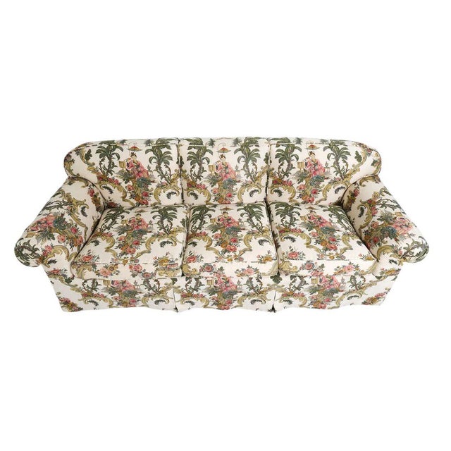 Late 20th Century Jean Monro Chinoiserie Fabric Three Seat Roll Arm Sofa For Sale - Image 5 of 5