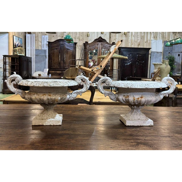 Pair of 19th-century cast iron Medici vases - L=50cm H=30cm D=34.5cm