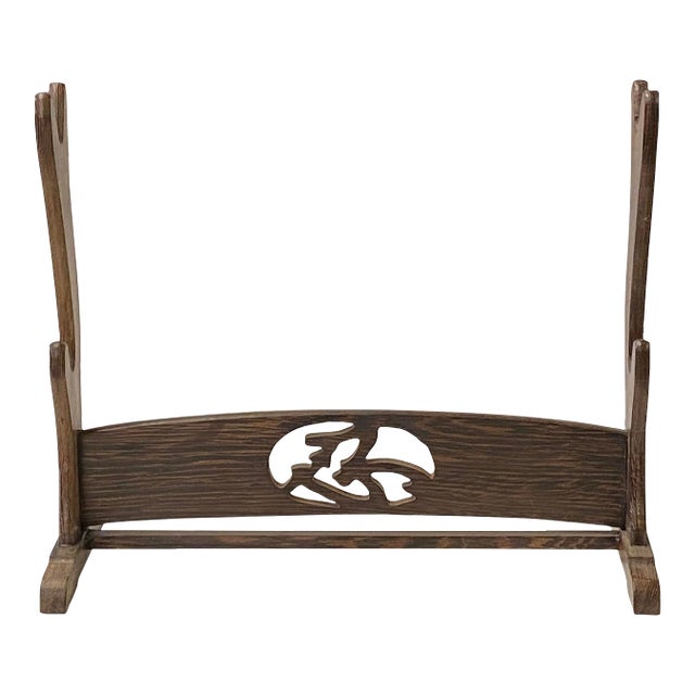 Chinese Gray Brown Wood Horizontal Pen Brush Holder Display Rack For Sale