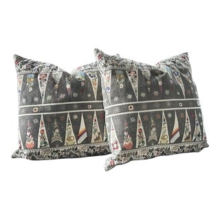 English Block Print Linen Pillows, a Pair For Sale