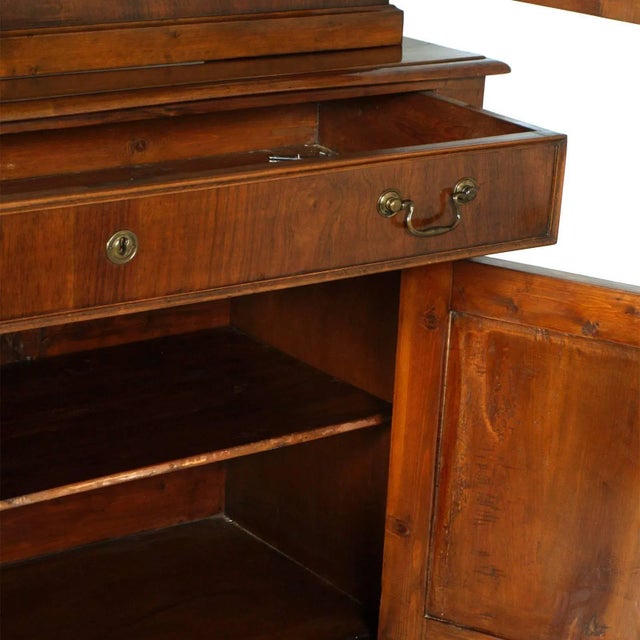 1880s, very important Italian credenza sideboard with display cabinet, in walnut, with gendarme hat, classic of the time....