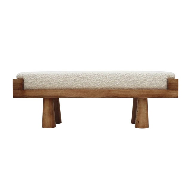Vintage Brutalist Bench in Oak and Wool Bouclé, Italy, 1999 For Sale - Image 4 of 9