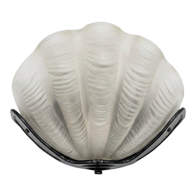1980s Frosted Glass Clamshell Sconce by Turtle and Crane - René Lalique Art Deco Homage For Sale