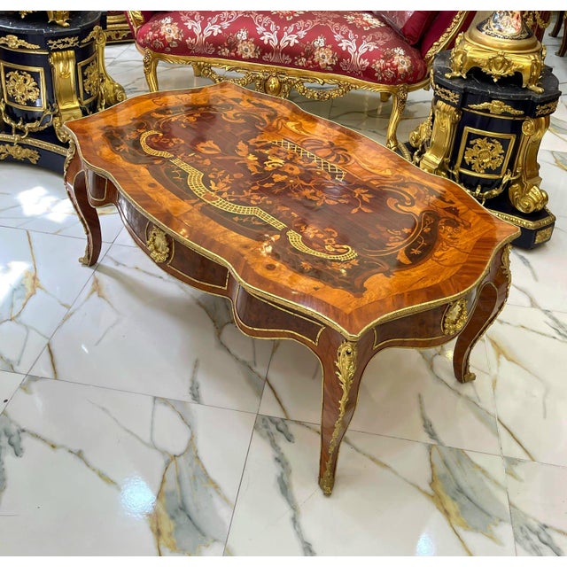 1990s 1990s French Style Wooden Coffee Table – Copper Finish With Bronze Accents For Sale - Image 5 of 5