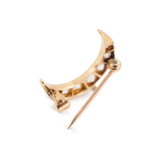 Victorian Antique 18k Yellow Gold 1.24ctw Old Cut Diamond Crescent Pin Pendant For Sale In Houston - Image 6 of 8
