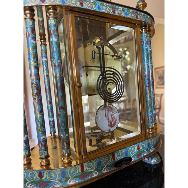 Stunning Vintage Cloisonné Champleve’ Enamel Colonnade Mantel Clock For Sale In San Diego - Image 6 of 12