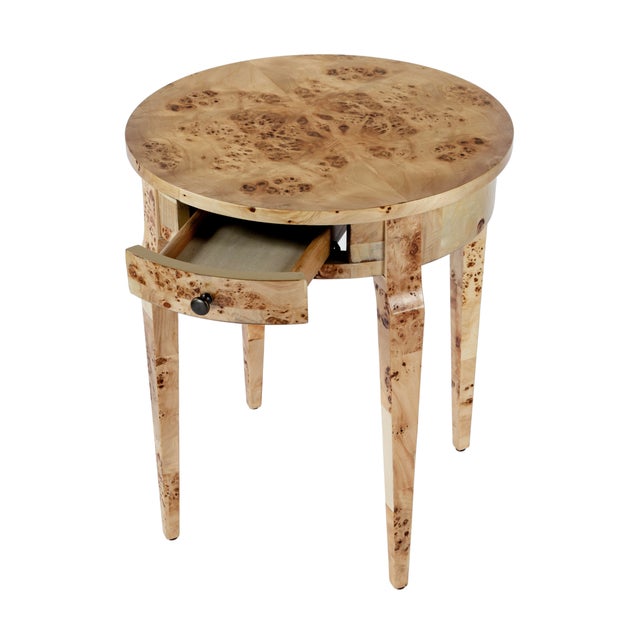 Archer 20 in. W Round Burl Wood 1 Drawer Side Table, Light Brown Burl For Sale In Chicago - Image 6 of 11