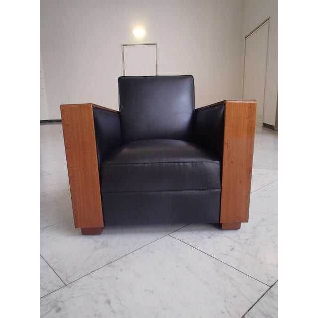 Wood Art Deco Cubist Black Leather Lounge Chair, 1930s For Sale - Image 7 of 10
