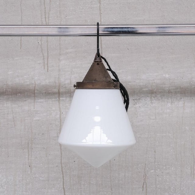 Metal Mid-Century Opaline Conical Pendant Light For Sale - Image 7 of 8