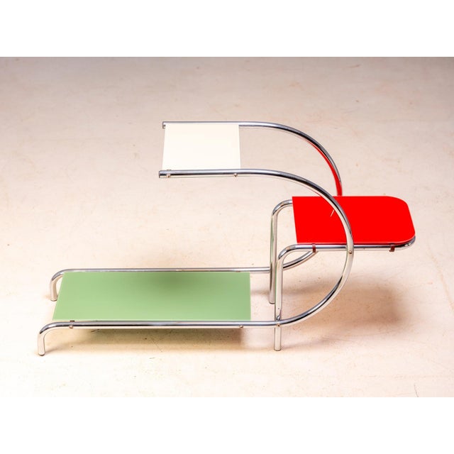 Bauhaus 20th Century Bauhaus Tubular Steel Flower Stand with Colored Glass Shelves by Emile Guyot, Czechoslovakia, 1950 For Sale - Image 3 of 6