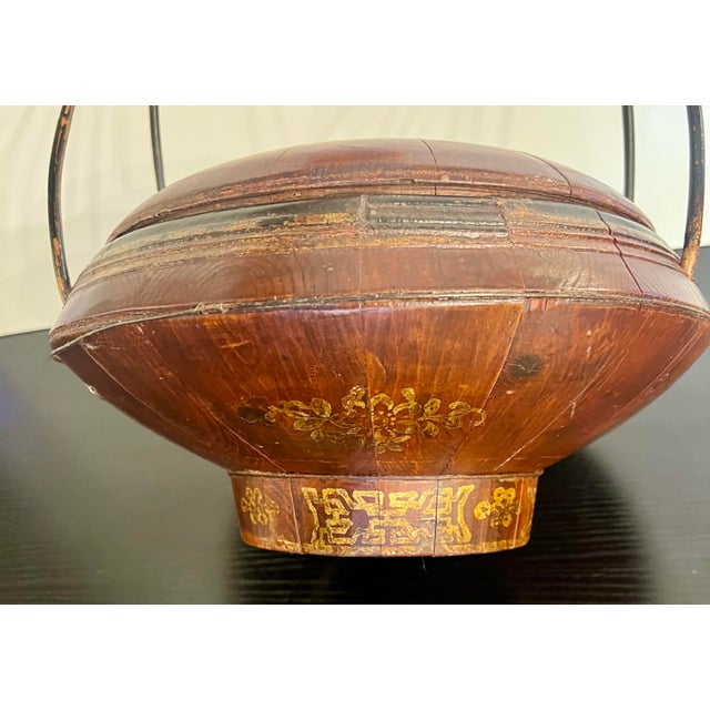 Chinese Antique Chinese Wedding Basket / Lidded Carrying Basket – Circa 1890–1915 – Not a Modern Reproduction For Sale - Image 3 of 9