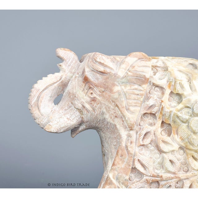 Vintage Hand-Carved Marble Stone Elephant Sculpture For Sale - Image 4 of 9