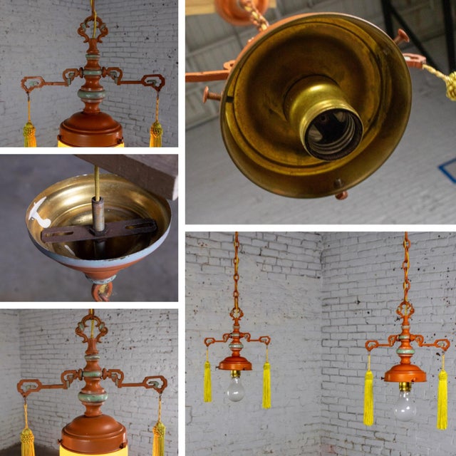 Early 20th Century Chinoiserie to Art Deco to Art Nouveau Pendant Lights Hand Painted Avian a Pair For Sale - Image 15 of 18