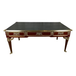 19th Century French Mahogany Bureau Plat With Gilt Bronze Mounts, Empire Style Desk For Sale